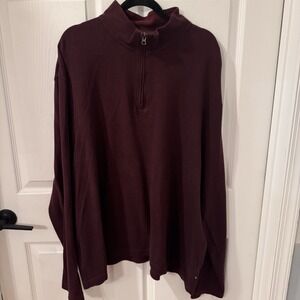 Chaps Men's 4XB burgundy Sweater‎ Shirt 1/4 Zip Long Sleeve Knit 100% Cotton